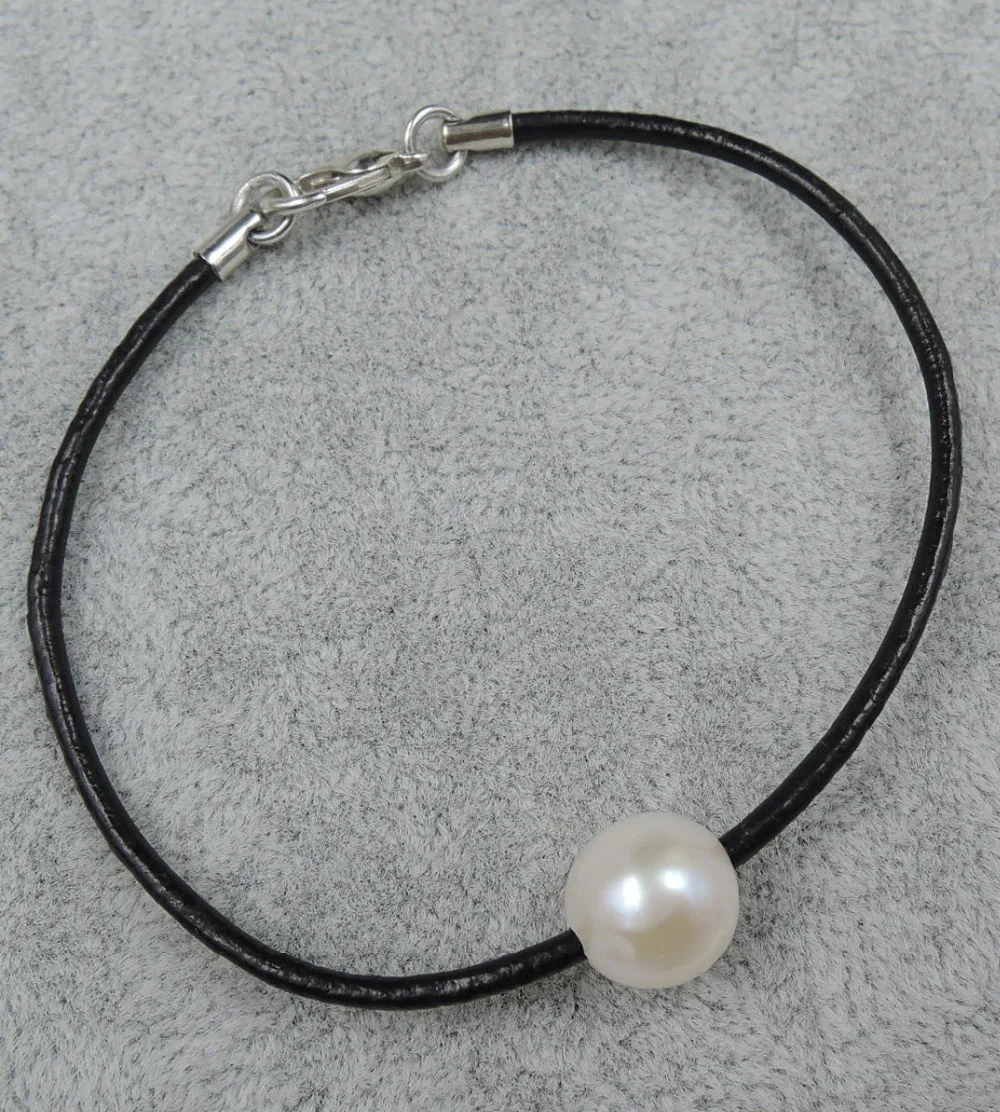 100% NATURE FRESHWATER PEARL Bracelet with leather rope