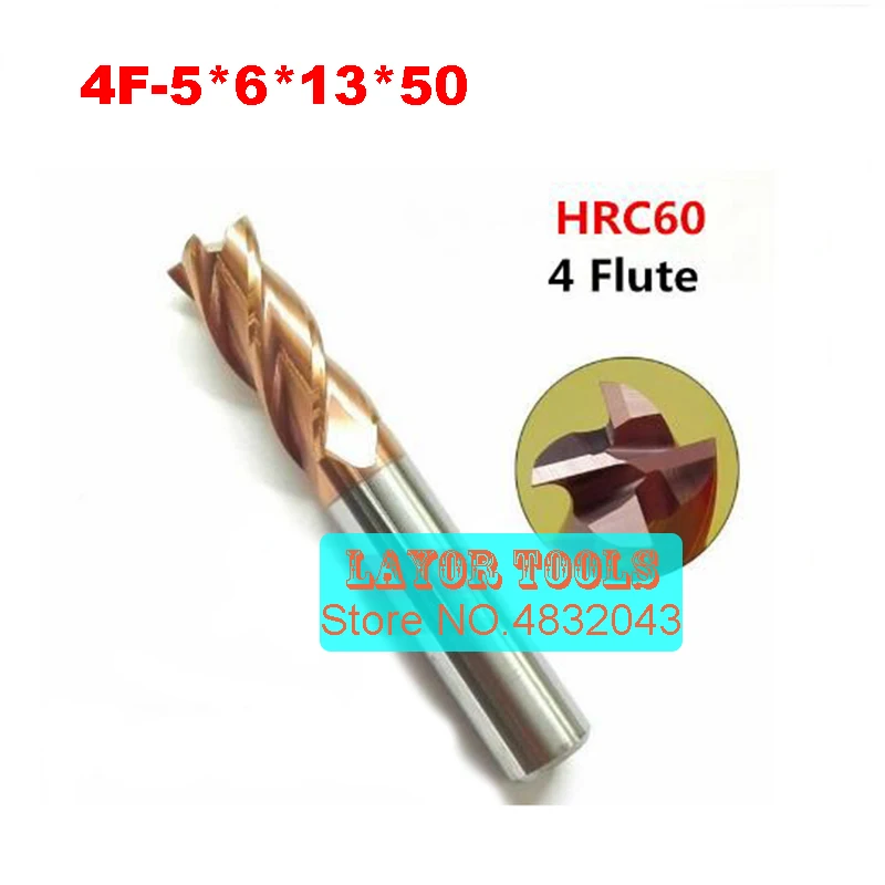 4f-5.0*6*13*50,hrc60,material Carbide Square Flatted End Mill four 4 flute 5mm coating nano use for High-speed milling machine