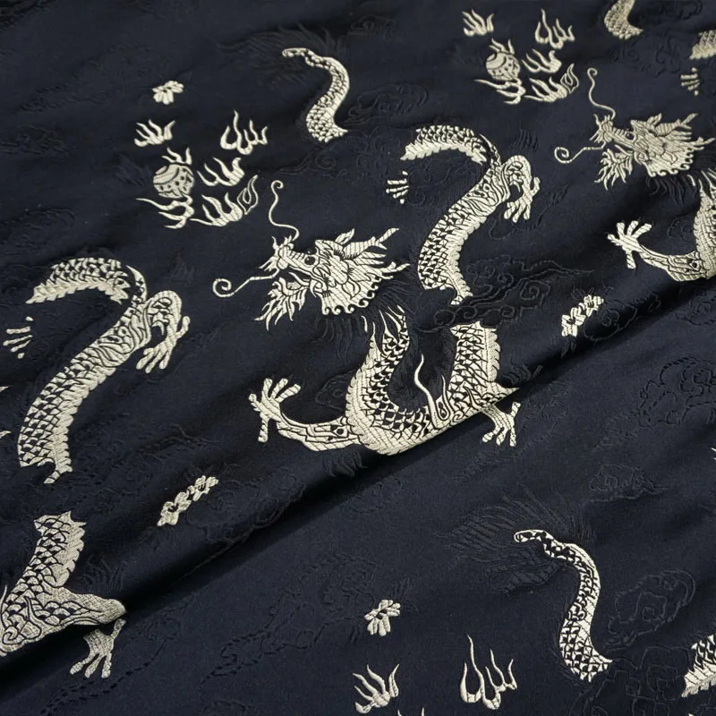 75cmx 100cm Metallic Jacquard Brocade Fabric, black dragon pattern 3D jacquard yarn dyed fabric for Womens Coat Dress Skirt