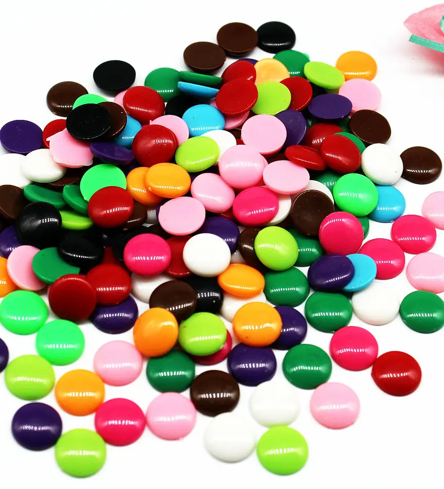 500pcs Acrylic Beads, Round decoden cabs puffed 13mm mix colors Flat back Round Coin cabochons