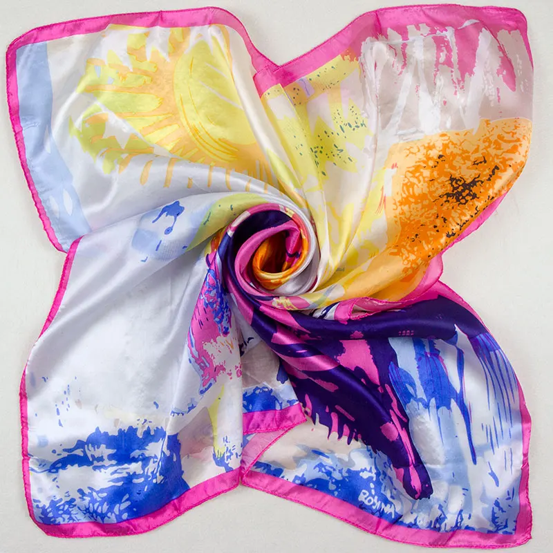 100% Silk Scarf Women Scarf Two Cats in love Scarf Silk Bandana 2019 Top Hijab Print Middle Square Silk Scarf Hot Gift for Lady