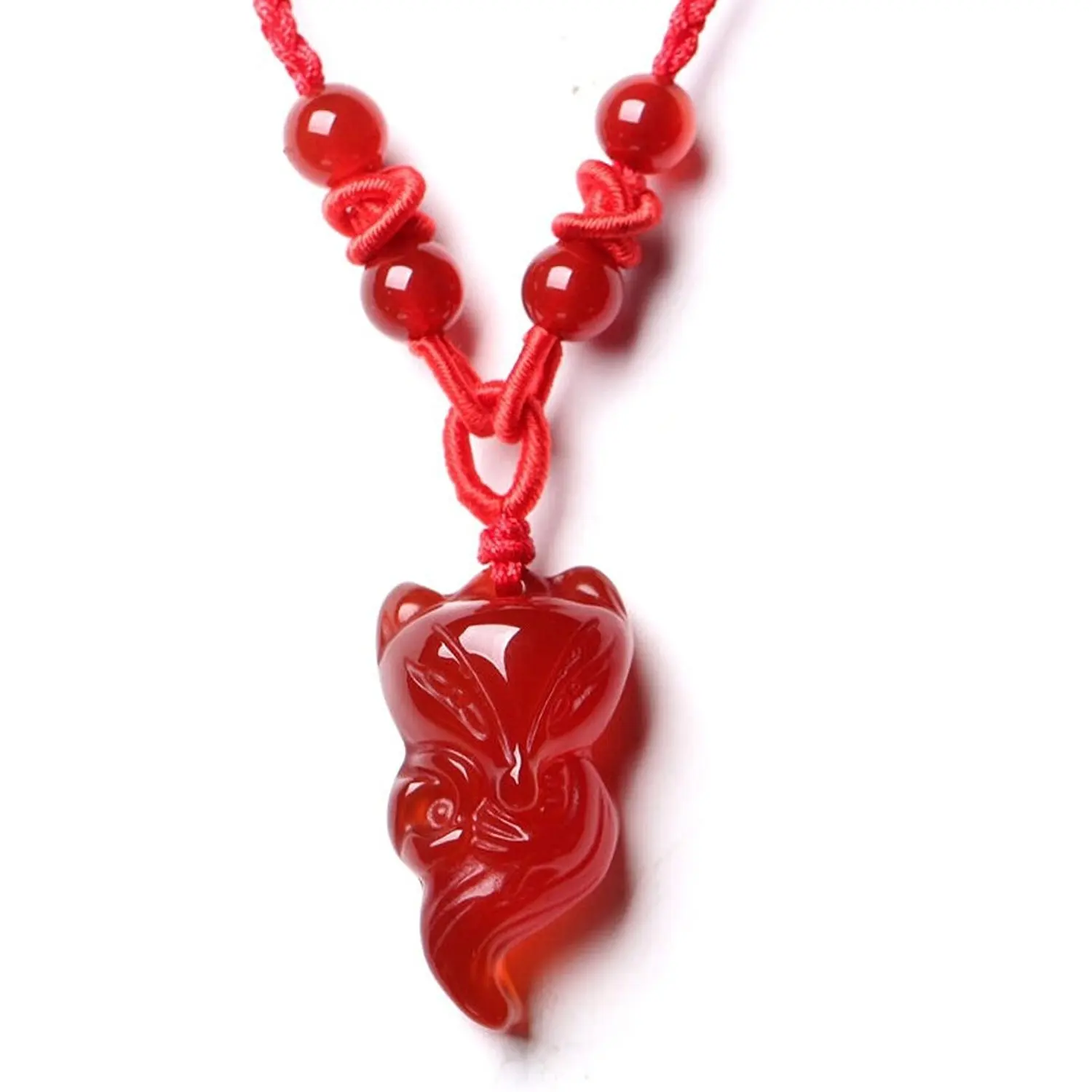 Koraba Fine Jewelry Women's Red Agate Fox Queen Pendant Necklace Grounding Stone Protection Valentine's Day Gift Free Shipping