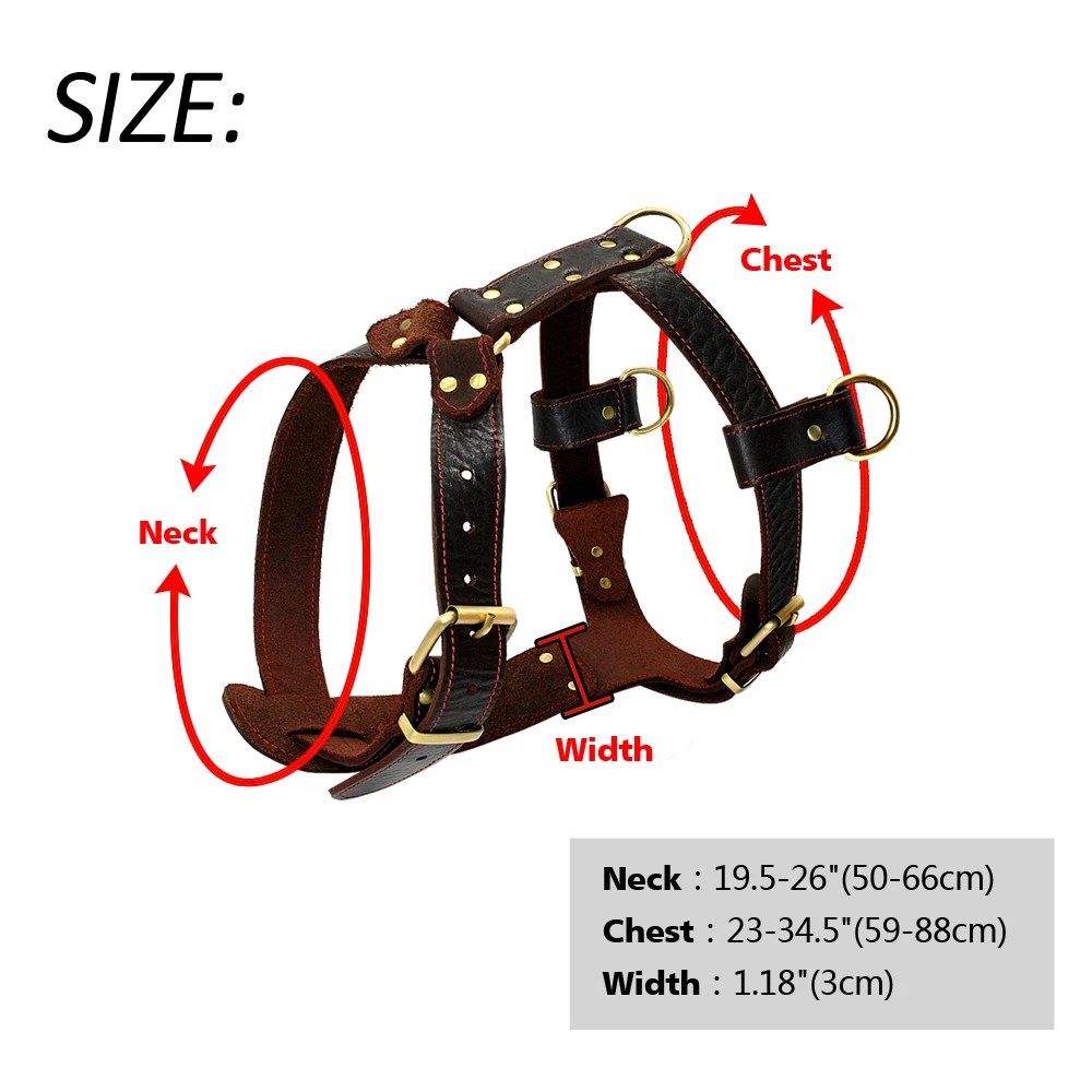 Genuine Leather Dog Harness Brown Walking Training Harnesses 23''-34.5'' Adjustable Chest Large Dogs Pitbull Alaskan Malamute