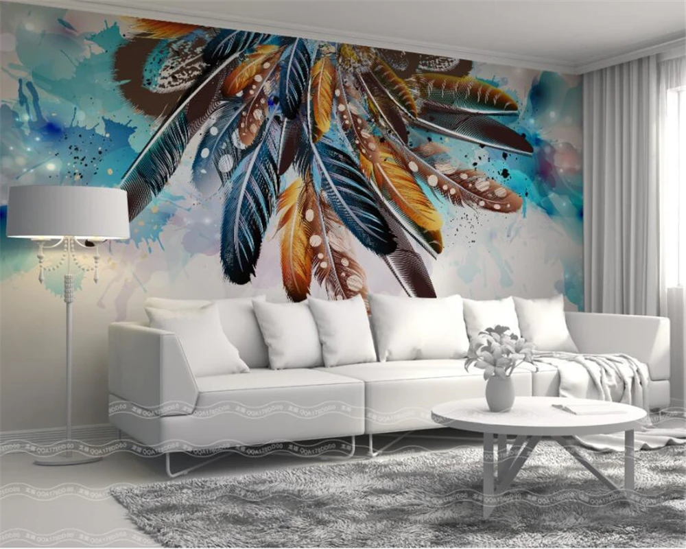 

beibehang Custom Wallpaper Picture Fashion Color Feather Art Retro American Living Room Bedroom TV Sofa Background 3d wallpaper