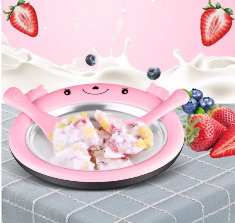 

New fried ice machine home Mini cartoon children diy homemade fried yogurt fruit ice cream small fried ice tray