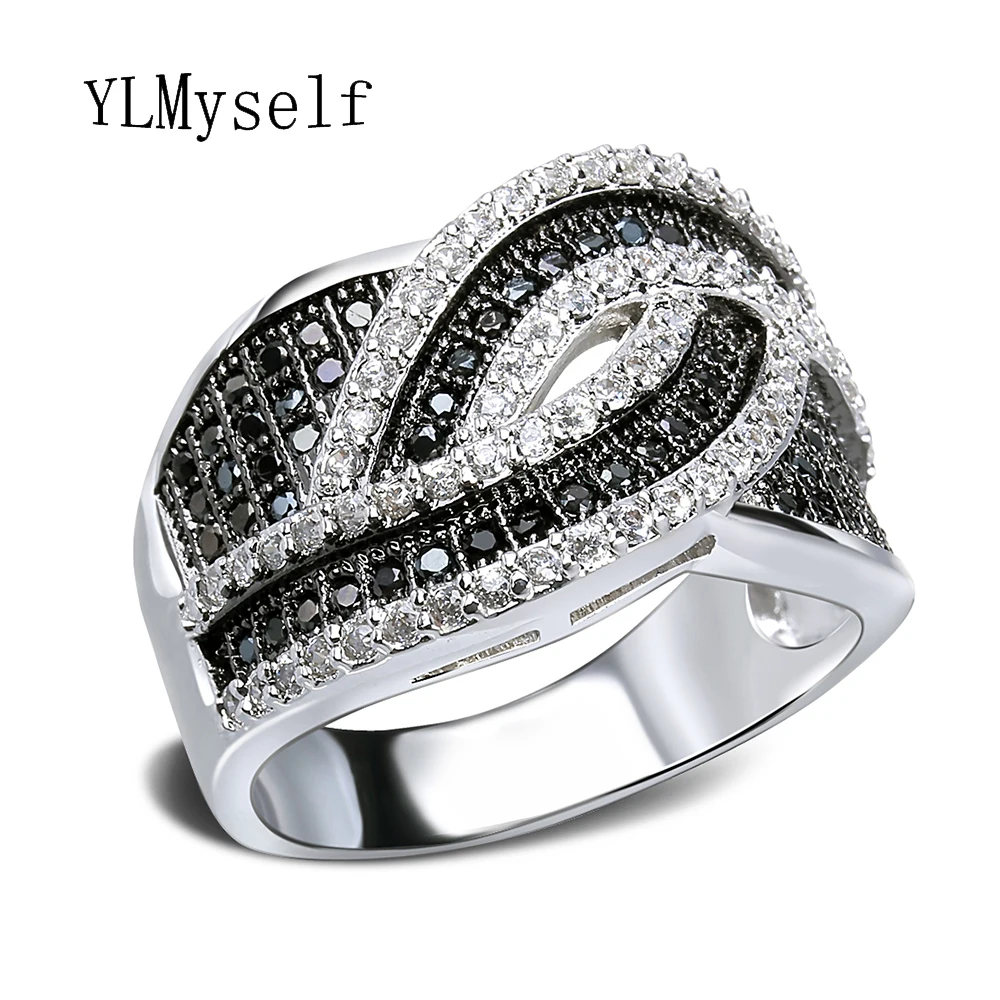 Cool Ring, Looks Like Expensive Jewelry, Copper Metal Micro Pave Jet/White Zircon Jewellery For Women