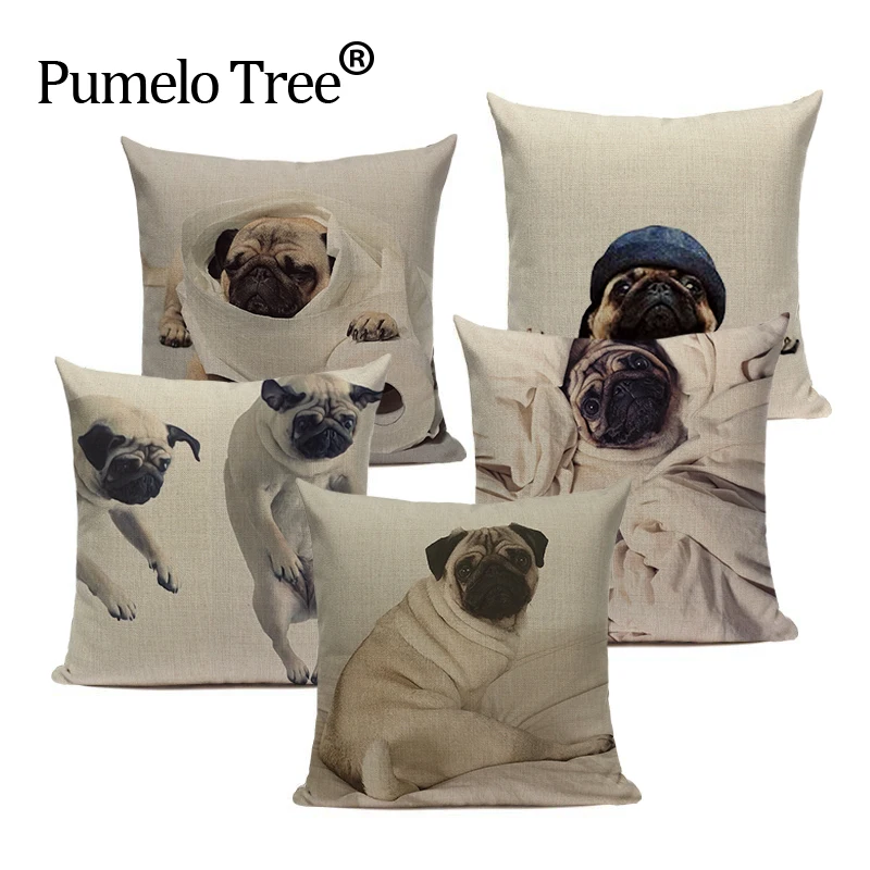 Pug animal decor cushion cover Car Home decorative pillows Lovely Pug  45Cmx45Cm Square throw pillows Dropshipping cushion