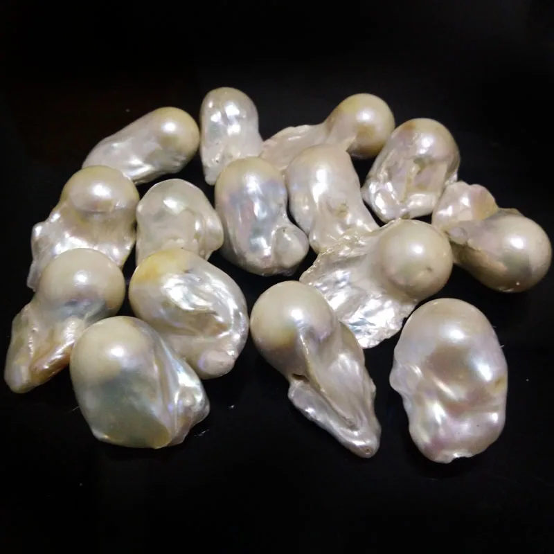 No Hole AA 20-40mm Natural White Nucleated Loose Flame Fireball Large Baroque Pearl