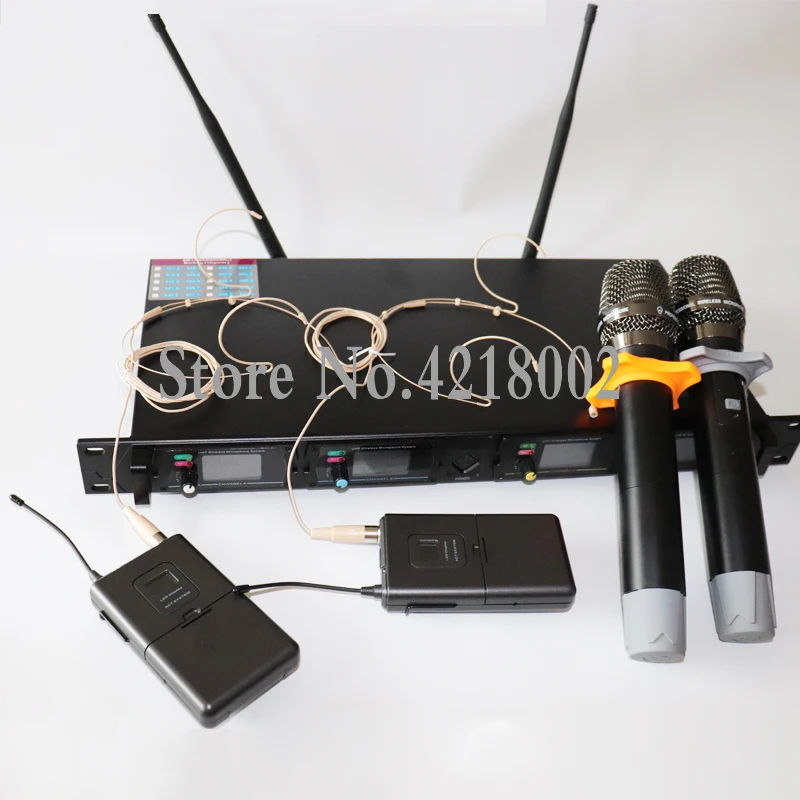 Pro UHF Wireless Microphone System DJ Karaoke Microphone 2 Dynamic Handheld Microphone 2 Skin Headset Mic