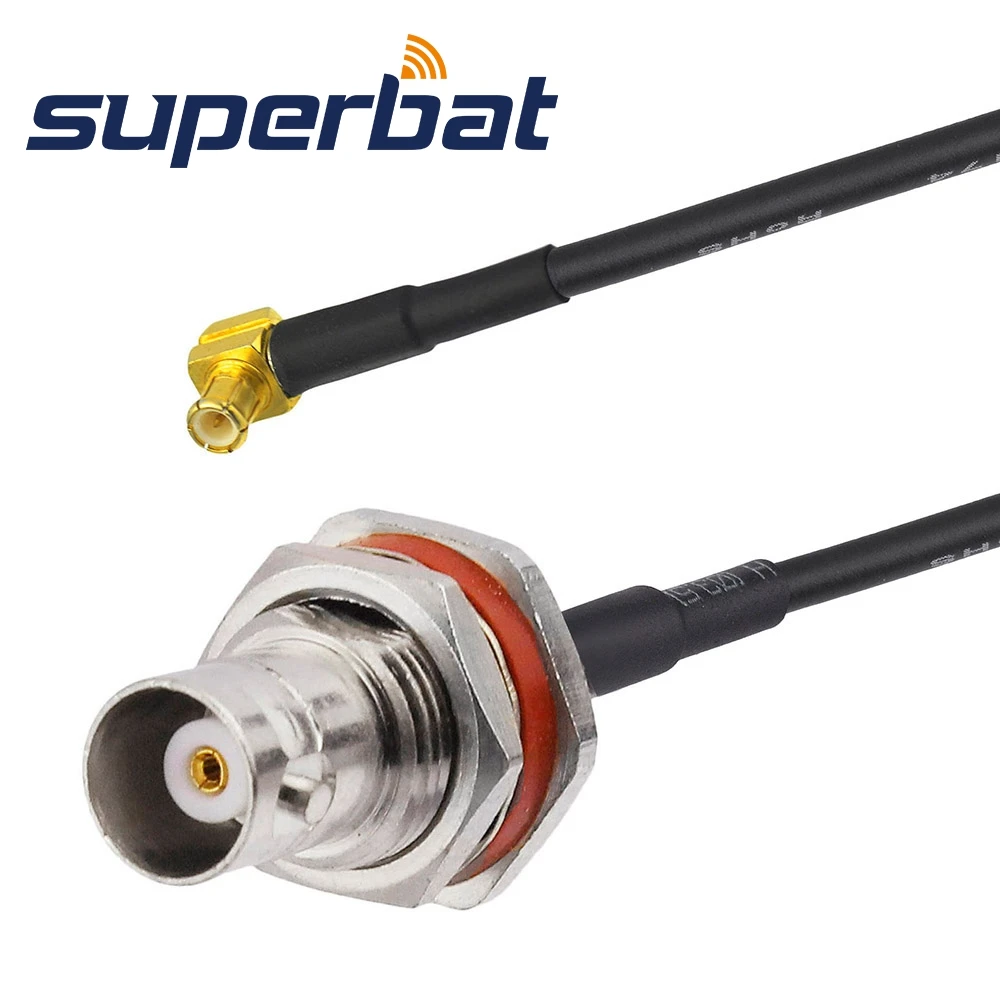 Superbat MCX Male Right Angle to BNC Female Bulkhead O-ring Straight Pigtail Cable RG174 50cm