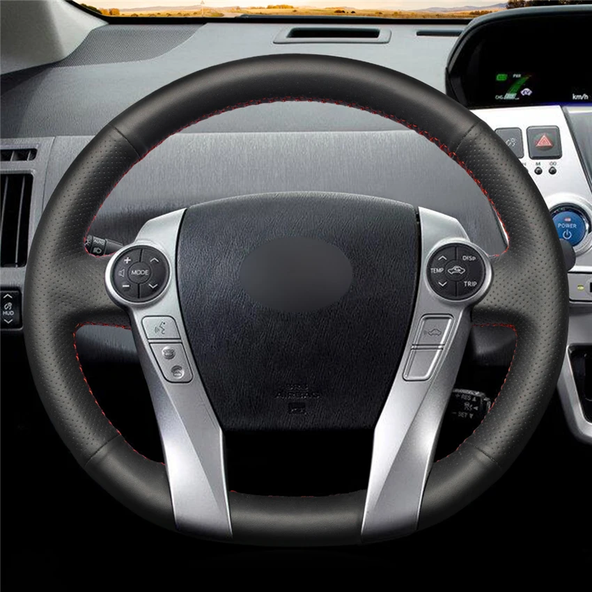 MEWANT Black Artificial Leather Car Steering Wheel Cover Braid for Toyota Prius 30 XW30 Prius + C Prius V Aqua 2011 2012-2020