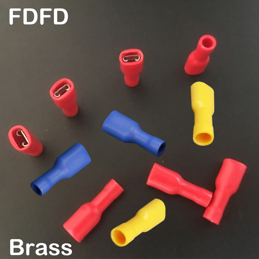 FDFD2-187 FDFD2-250 Brass Yellow Red Blue Female Socket Insulated Cable Wire Joint Disconnect Connector Crimp Terminal