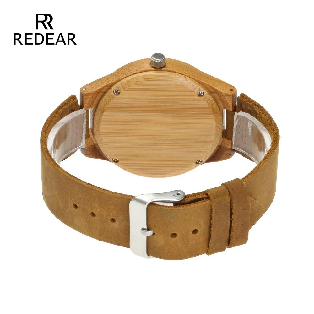 REDEAR amante relojes clásico de madera de bambú de relojes con luz de la noche de puntero de cuero Real para las mujeres Unisex regalo en caja de regalo