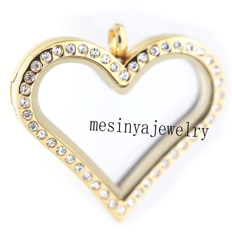 

10pcs PVD gold magnet Stainless steel czech crystal heart glass locket for floating charms keepsake xmas gift mother's gift