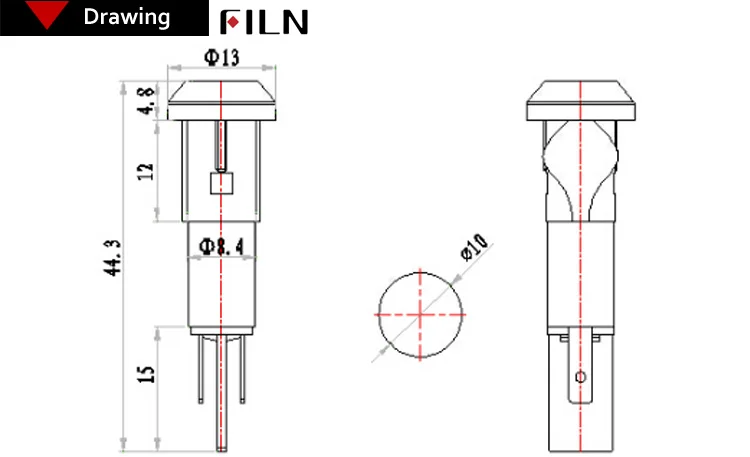 FILN 10mm Anzeigelampe Kunststoff Signallampe Rot Gelb Blau Grün Weiß 12V 24V 110V 220V LED-Lampe – Detail 7