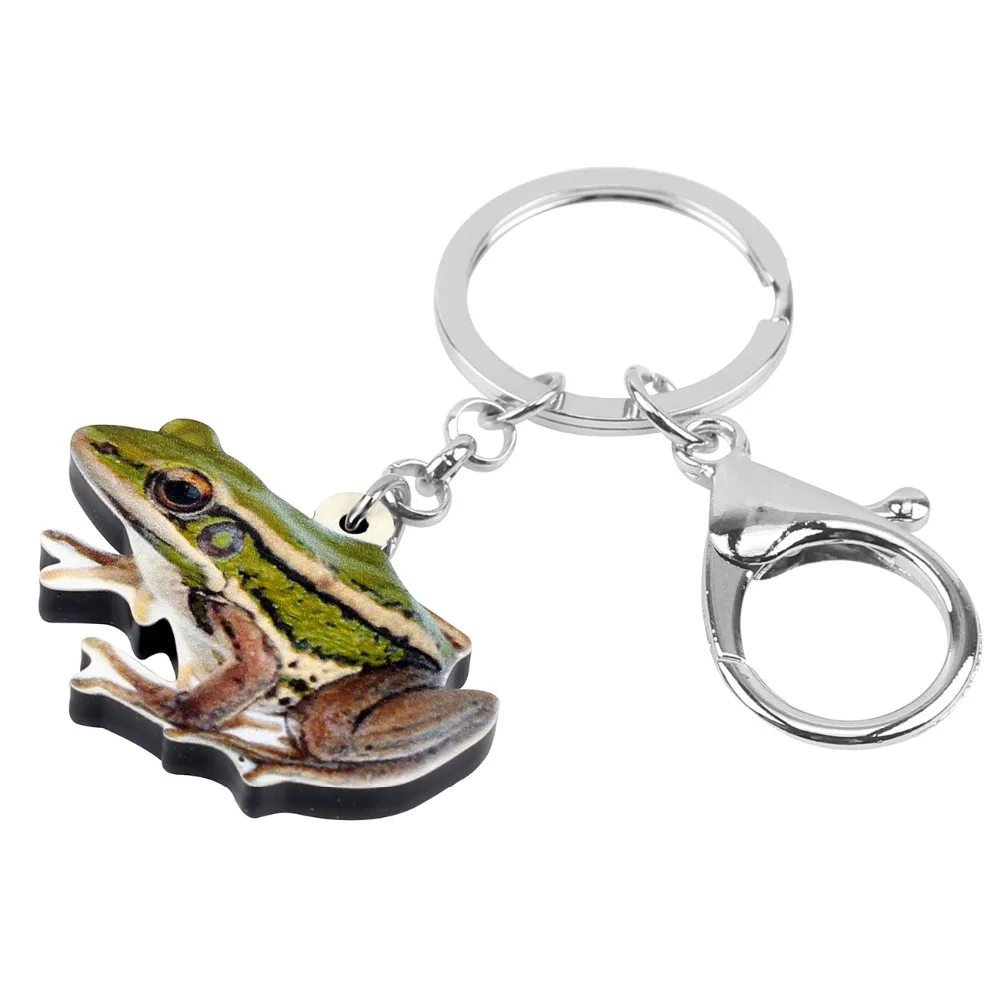 Bonsny Statement Acrylic Sitting Frog Key Chains Keychains Ring Summer Funny Animal Jewelry For Women Girls Bag Gift Charms 2019
