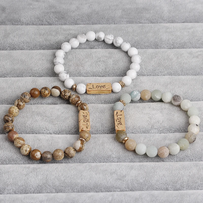 Women Men Letter Bracelets Vintage Natural Stones Beaded Bracelet Punk Inspirational Forever Faith Bracelets Handmade Jewelry