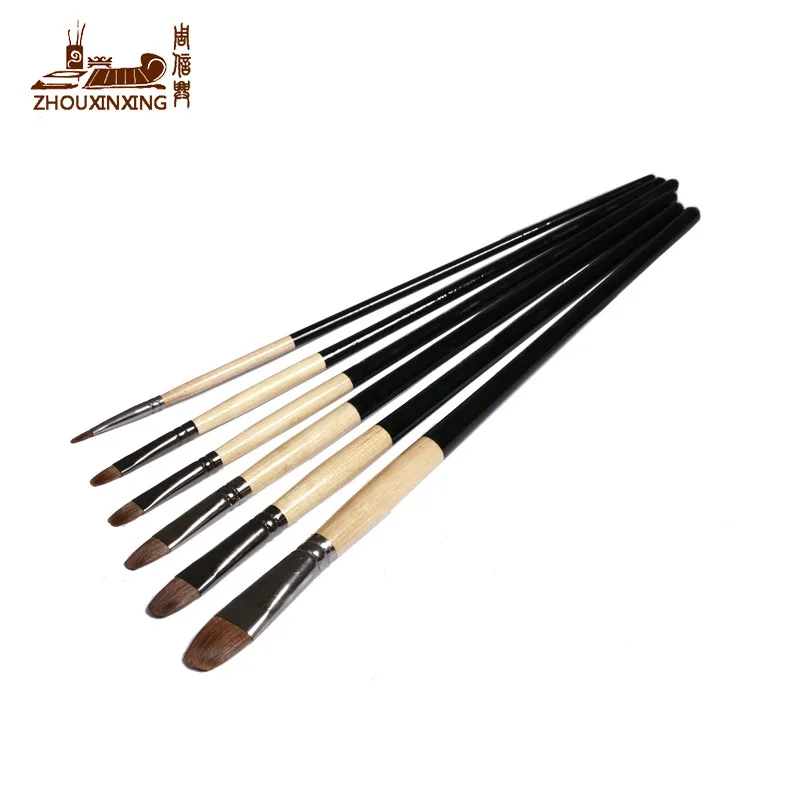 

Zhouxinxing weasel hair 6 pcs bright black wood rods drawing brush set oil painting gouache brush art supplies factory direct