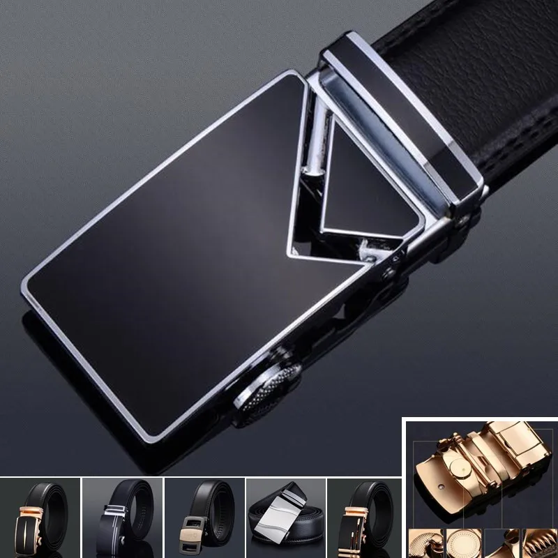 

Black 3.5cm Width Men Genuine Leather Straps Waistband,100% Real Two-layer Cowhide Belts,Automatic Buckle Belt,with Belt Buckle