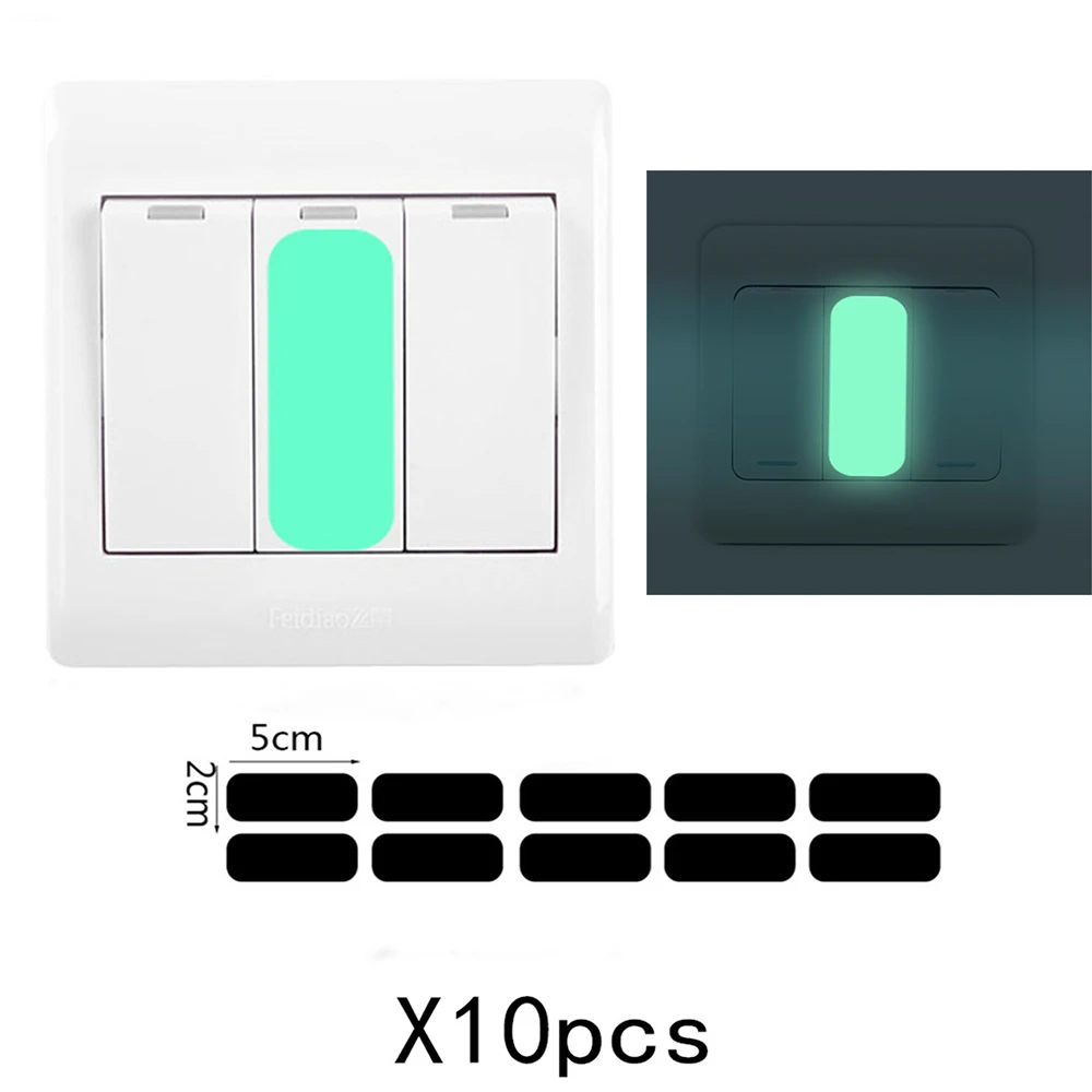 10Pcs Home Luminous Stickers Vinyl Waterproof Creative Recycle Light Dark Night Luminous Button Switches Stickers Home Decor