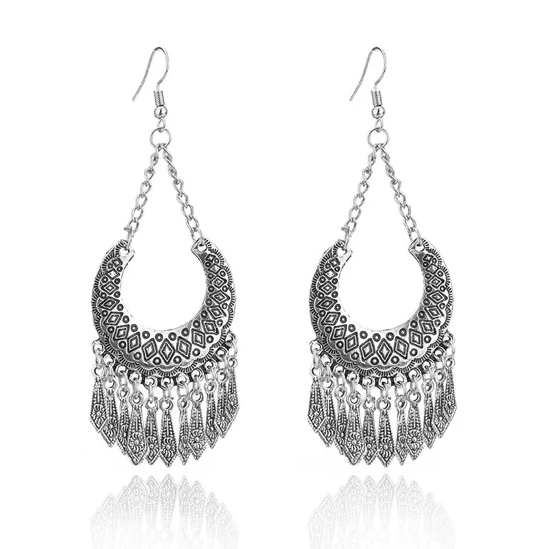 JIOFREE Bohemia Vintage Silver Color tassel Clip On Earrings Without Piercing for Women Ethnic Jewelry Punk earrings jewelry