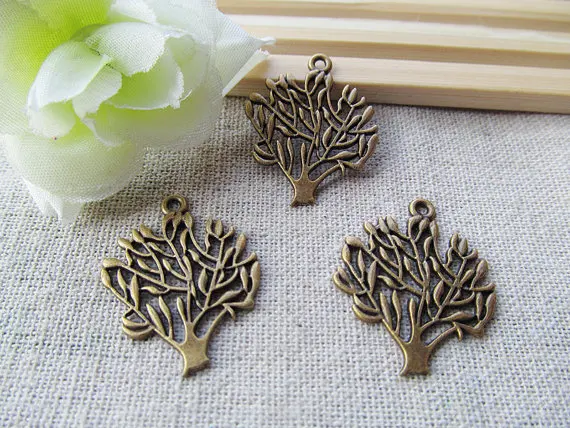 50pcs Cute Cabinet Antique Silver tone Filigree Tree Pendant Charm/Finding,for Bracelet & Necklace,DIY Accessory Jewlly Making