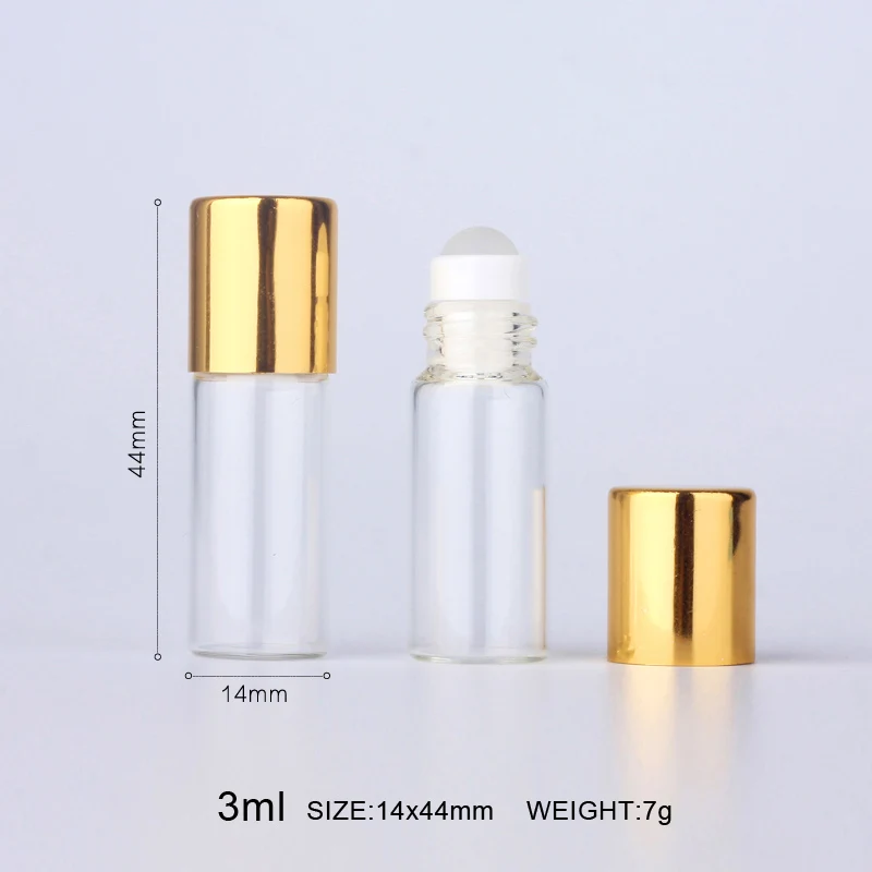 50pieces/lot 3ml Clear Roll On Roller Bottle for Essential Oils Refillable Perfume Bottle Deodorant Containers