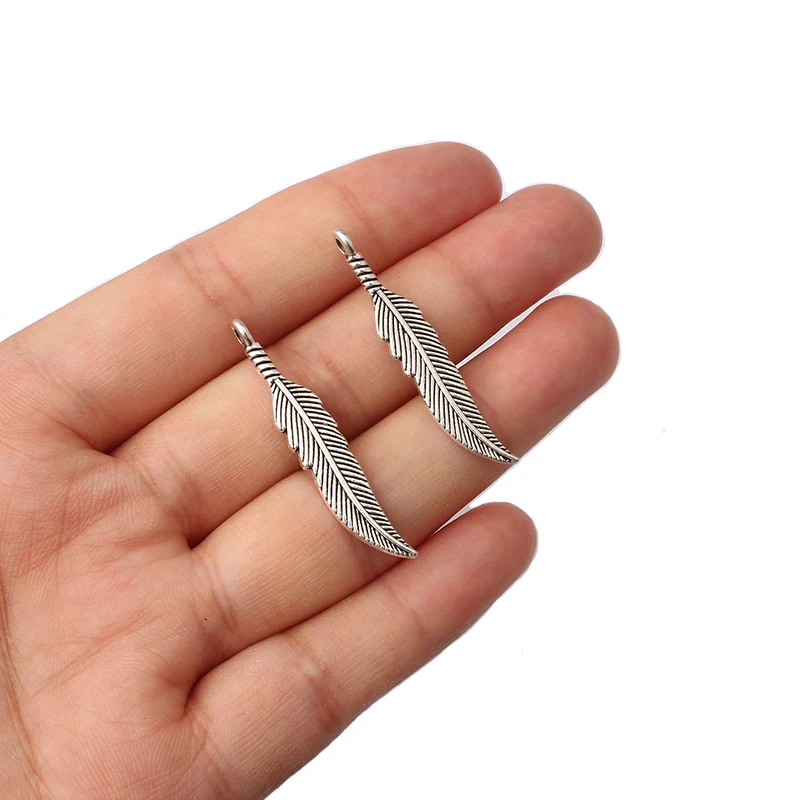 20PCS Tibetan Silver Tone Feather Leaves Charms Pendants DIY Necklace Earring Choker Jewelry Handmade Craft Findings