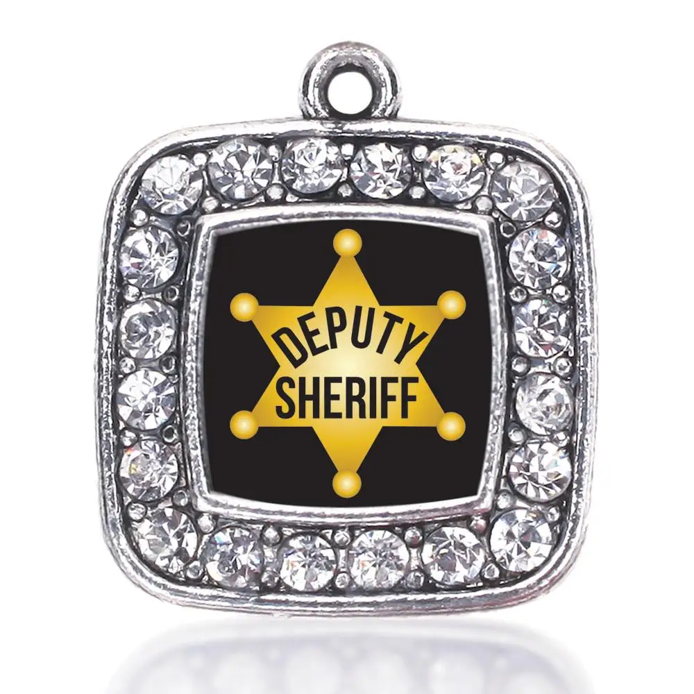 DEPUTY SHERIFF SQUARE CHARM ANTIQUE SILVER PLATED CRYSTAL JEWELRY