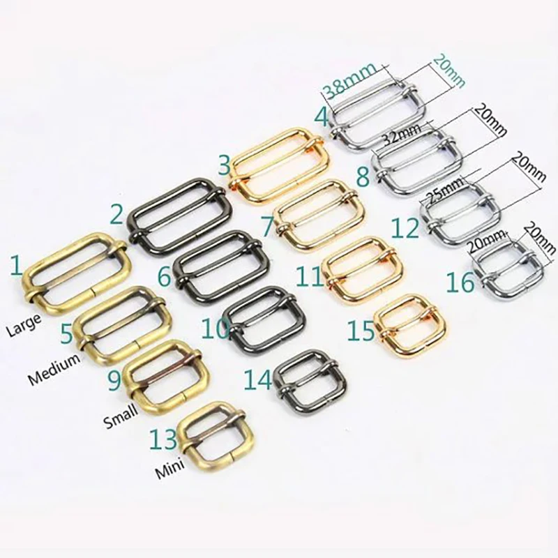 60pcs gold silver balck brass adjuster Slide Buckle Tri-Glide bar slider adjustable buckle & rectangle rings