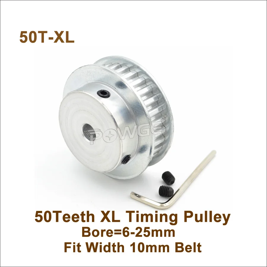 POWGE 50 Teeth XL Timing Pulley Bore 6/8/10/12/14/15/16/17/19/20/22/25mm Fit W=10mm XL Synchronous Belt 50T 50Teeth XL Pulley