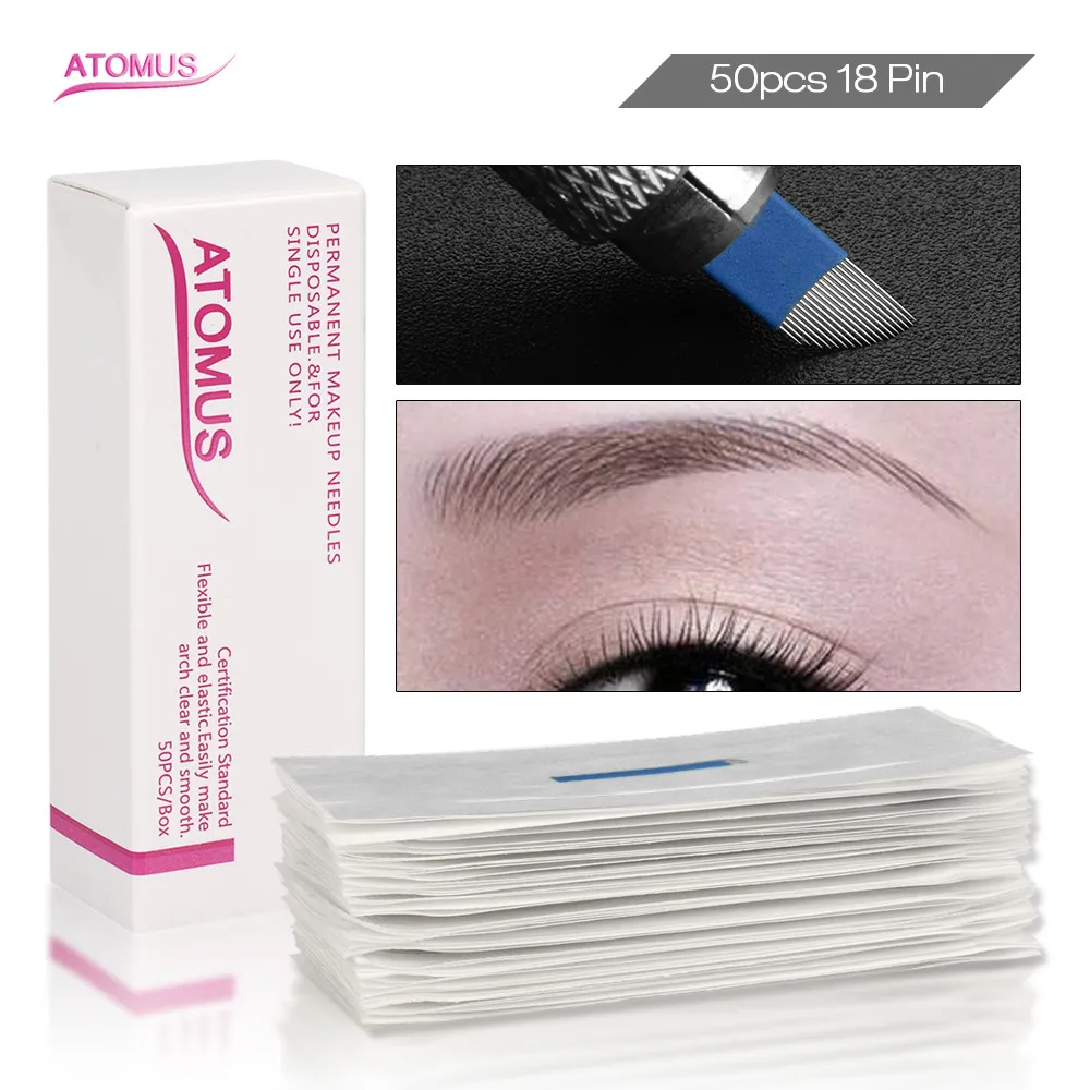 50pcs 18pins Permanent Make Up Needle Agujas Microblading Shading Laminas Para Tebori Eyebrow Embroidery Tebore Lamina