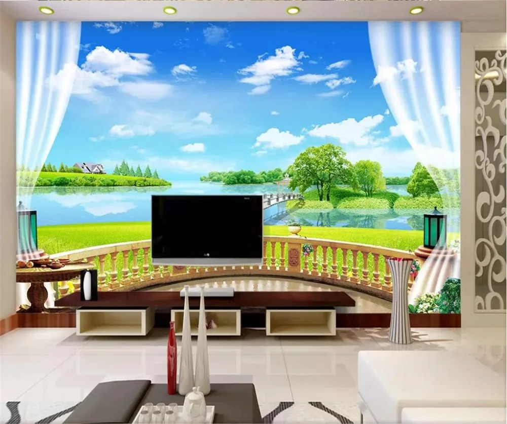 

beibehang Custom wallpaper 3d beautiful scenery outdoor landscape painting lake background wall decoration painting 3d wallpaper