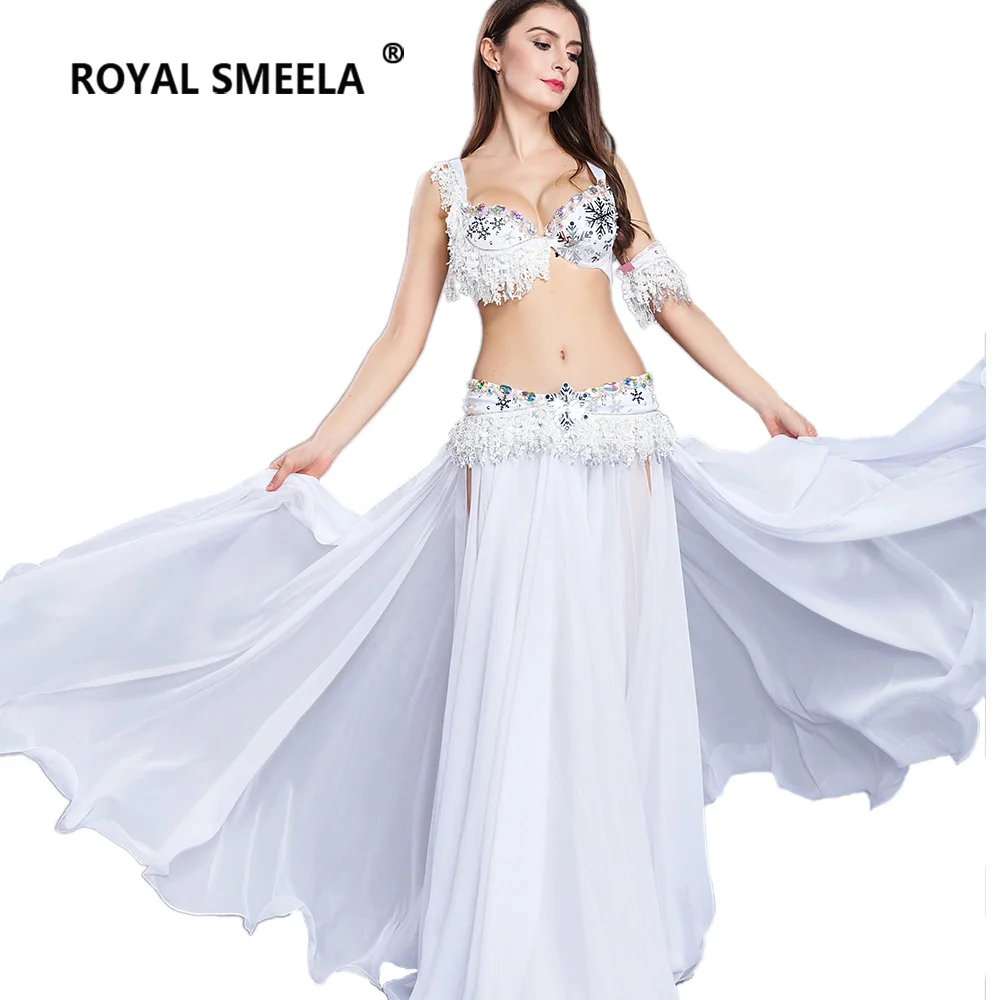 Sexy Oriental belly dance costumes set belly dancing clothes white belly dancing dress Bra Belt Skirt 3pcs suit belly dance set