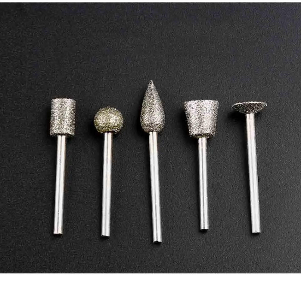 5Pcs Super-Thin Diamond Grinding Needle Bit Mounted Point Carving Tools Shank 3 mm Gemstone Jewelry