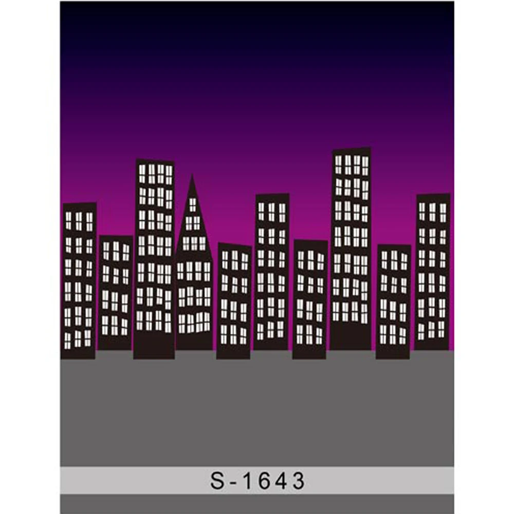 Purple Sky City Buildings Superhero Themed Birthday Party Photo Booth Backdrop Baby Kids Children Girls Photography Backgrounds