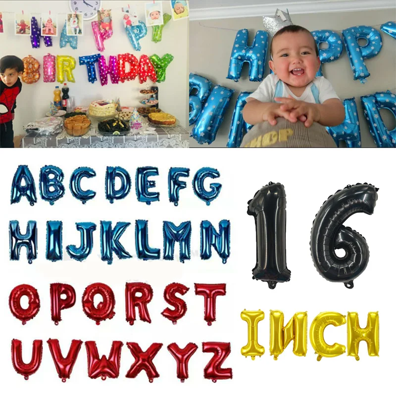 16 Inch 9 Colors Letter Balloons Happy Birthday  Aluminum Foil Ballons Custom Name DIY 16 Years of Birthday Party Decoration Kid