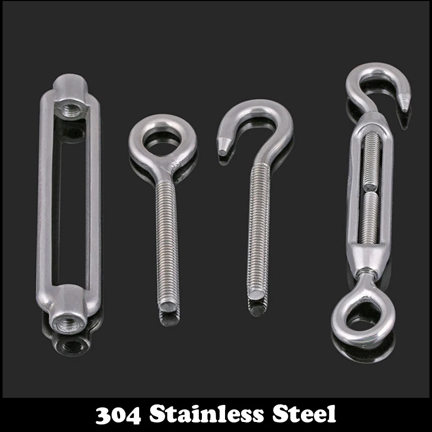 M10 M12 M14 M16 304 Stainless Steel Chain Ratchet Tie Fasten Tighten Tension Bolt Line Hook To Eye Wire Rope Tension Turnbuckle