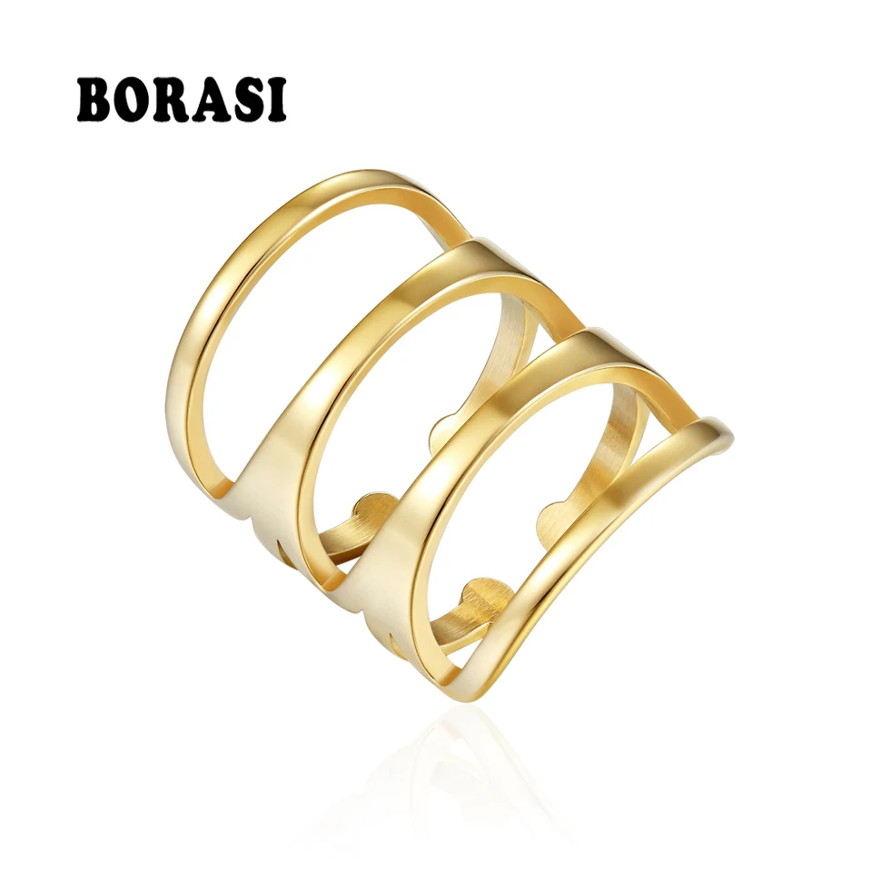 BORASI Luxury 3 Rounds Ring Fashion Wedding Ring Stainless Steel Rings For Women Chirstmas Party Gift With 6/7/8/9# Jewelry