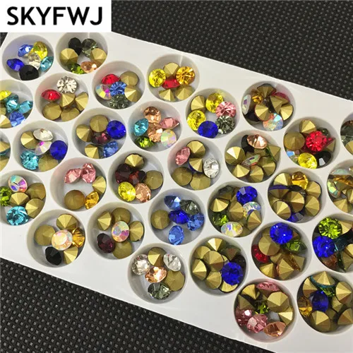 All Colors 6mmm 8mm Round Glass Chatons ss28 ss38 Point Back Loose Rhinestones Crystal Strass Stones for Jewelry Watch Shoes DIY