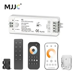 LED RF Controller 12V LED Dimmer 24V 2CH 2.4G Single Color CCT Light Strip LED Dimmer Controller Wireless Remote with Holder V2