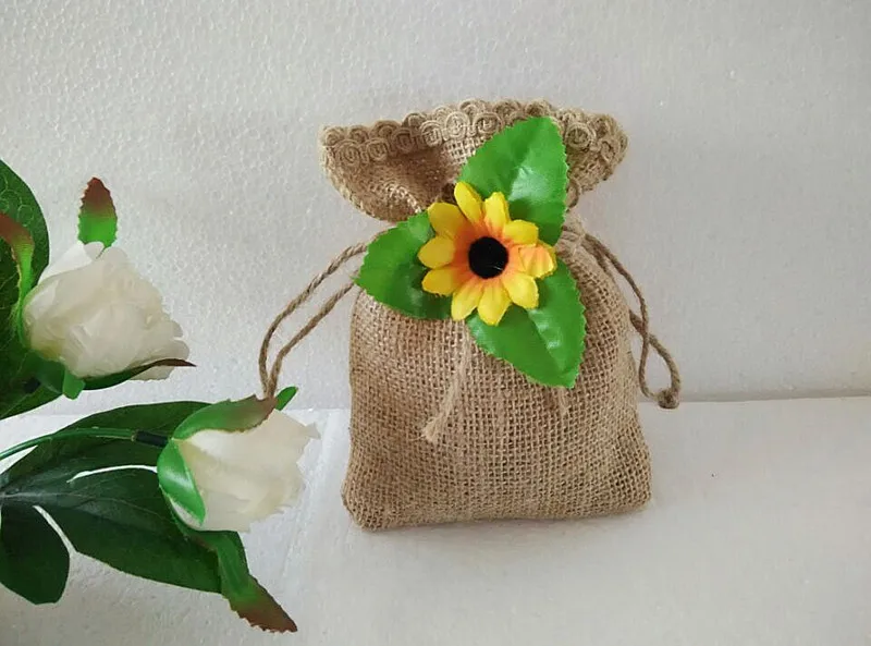 Elegant Sunflower Jute Hessian Burlap Candy Bags Wedding Candy Gifts Bags Birthday Party baby shower favors