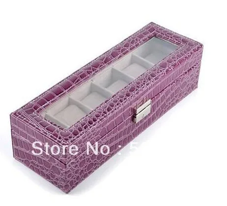 Sales promotion Purple Glass  surface Professional  luxury leather watch boxes, can fit into a 6 watches watch box gift box ,