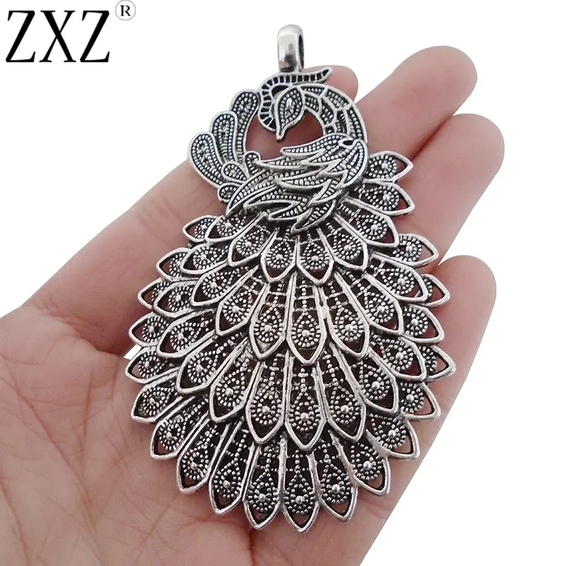 2pcs Large Elegant Metal Peacock Charms Pendants for DIY Necklace Jewelry Making Findings 86x54mm