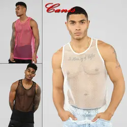 Jogger Men Gym See Though Tee Bodybuilding Strong Hoodie Tops Muscle Vest Fashion Man Fishnet Tank