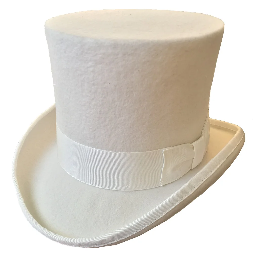 OFF White Wool Felt High Top Hat  Wedding Hat Topper Stovepipe Cylinder Hat For Men Women