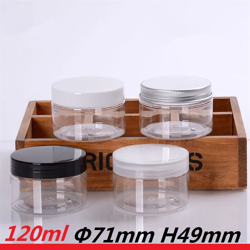 

Cosmetic Container 120ml Cream Cans Transparent Bottle 120g PET Plastic Jar w/ black white natural lids 4oz beauty packaging pot