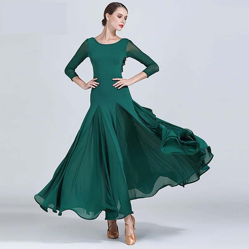 Women Standard Ballroom Dance Dress fo Waltz/tango/foxtrot Performance Competition Dress green color