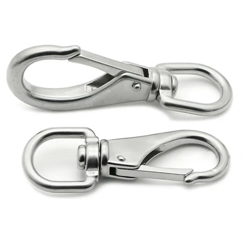 2pcs M6 Multi-purpose Silver Swivel Eye Spring Snap Hook Quick hook Chain Fastener Hook Carabiner Stainless Steel Hiking Camping