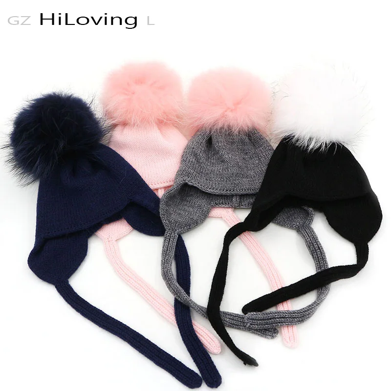 

GZHilovingL New 1-8 month Baby Boys Girls Winter Fur Hat Thick Warm Double-layer Wool Ears Fur Ball Hat Girls Winter Beanie Hats